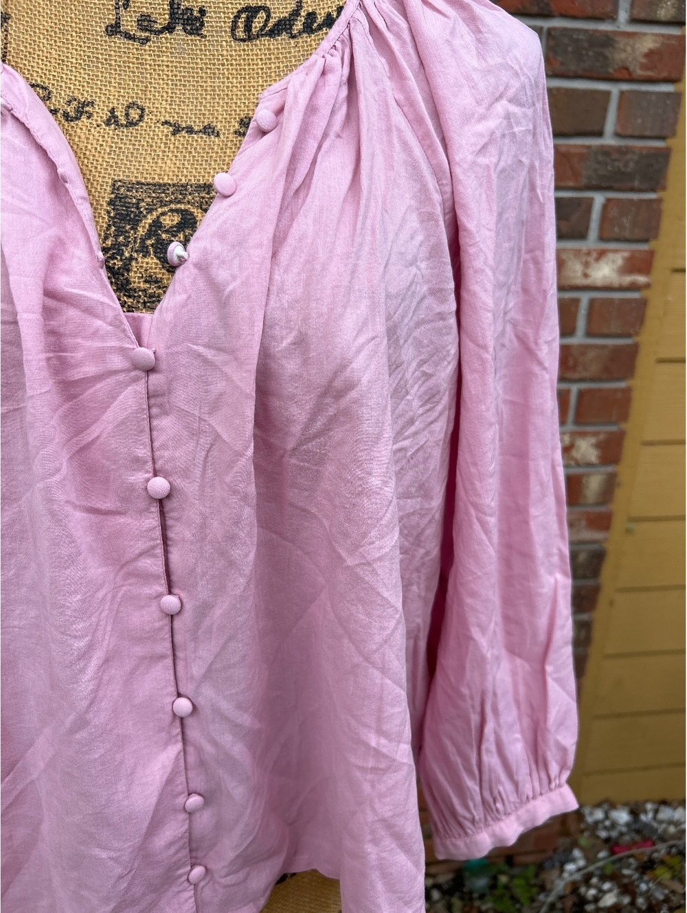 Pink Button-Up Blouse with Puff Sleeves